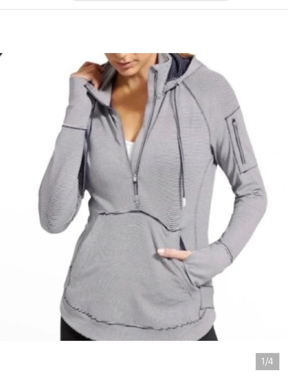 Athleta Light Gray Hooded Half-Zip Pullover